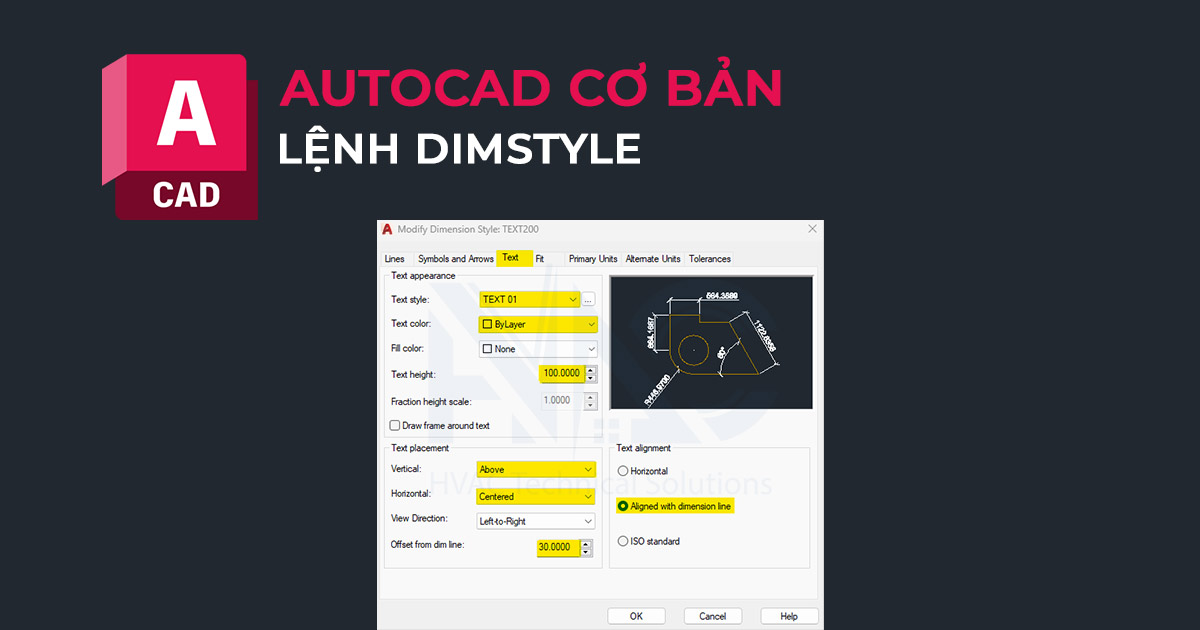 chỉnh dim trong CAD - Dimstyle AutoCAD - Tab Text