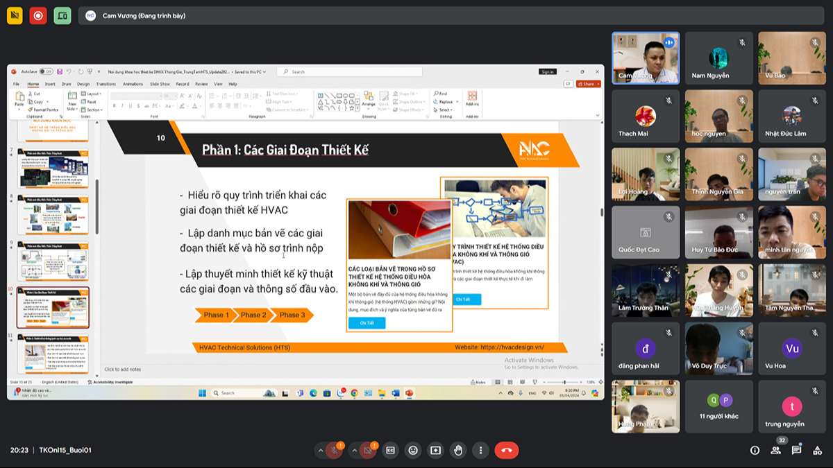 đào tạo thiết kế hệ thống HVAC Online K15-2024