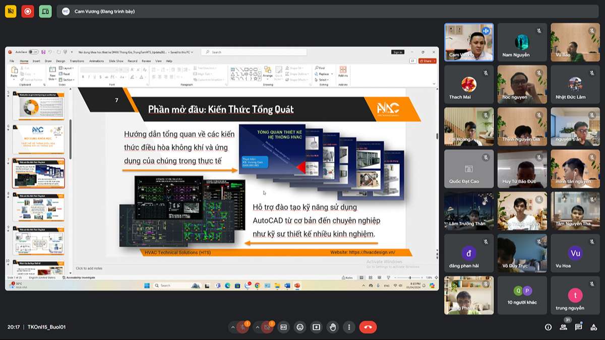 đào tạo thiết kế hệ thống điều hòa không khí thông gió Online K15-2024