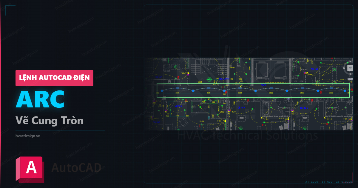Lệnh ARC AutoCAD – vẽ dây dẫn cong kết nối công tắc và đèn chiếu sáng trong bản vẽ điện
